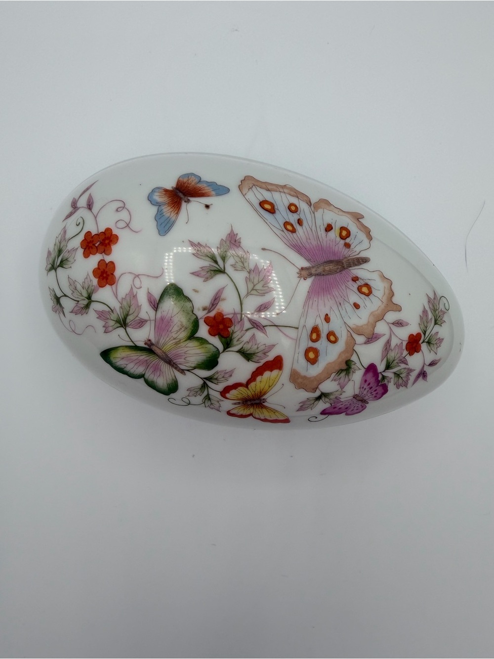 Vintage Retired 1979 Egg Shaped Trinket Box “ Butterfly Fantasy “ Made in Japan